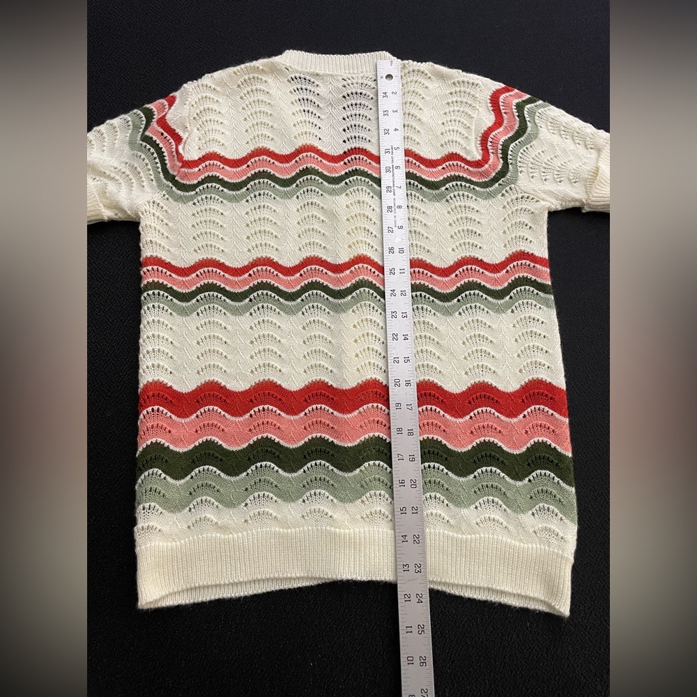 VTG Rosanna short sleeve cardigan w/ wavy pattern sz L - Picture 7 of 8